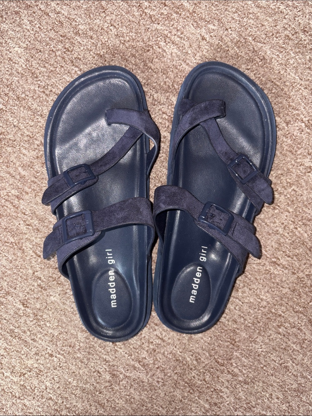 Madden Girl Navy Double Strap Slide Sandals